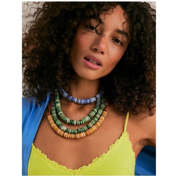 Free People Orion Stone Choker yellow jade bandana semi precious stones new NWT - Picture 4 of 7